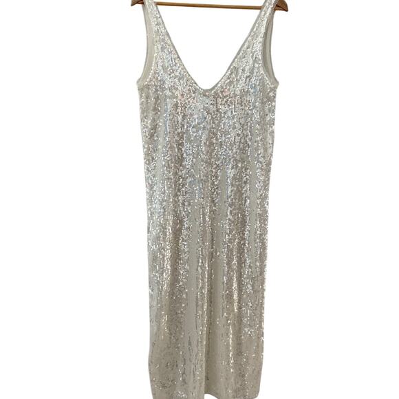 Zara Sleeveless V Neck Sequined Maxi Dress White Size XS - Picture 4 of 11